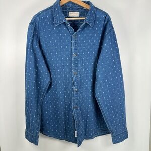 Weatherproof Vintage Mens Indigo Blue Geometric Print Button Down Shirt L Large